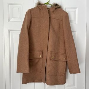 Womens Jcrew Italian wool hooded coat. Camel color, size 4. Like new, worn once.